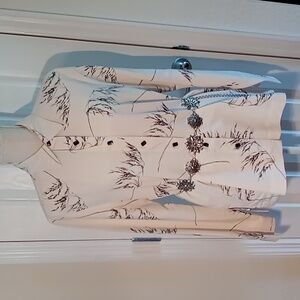 Robert Kitchen Women's Ivory/Black Button Down Long Sleeve Blouse Size Large